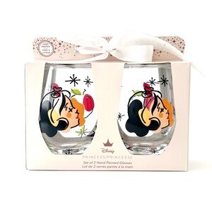 Disney Snow White Hand Painted Wine Glass Set, 2-Piece with Gift Box NIB